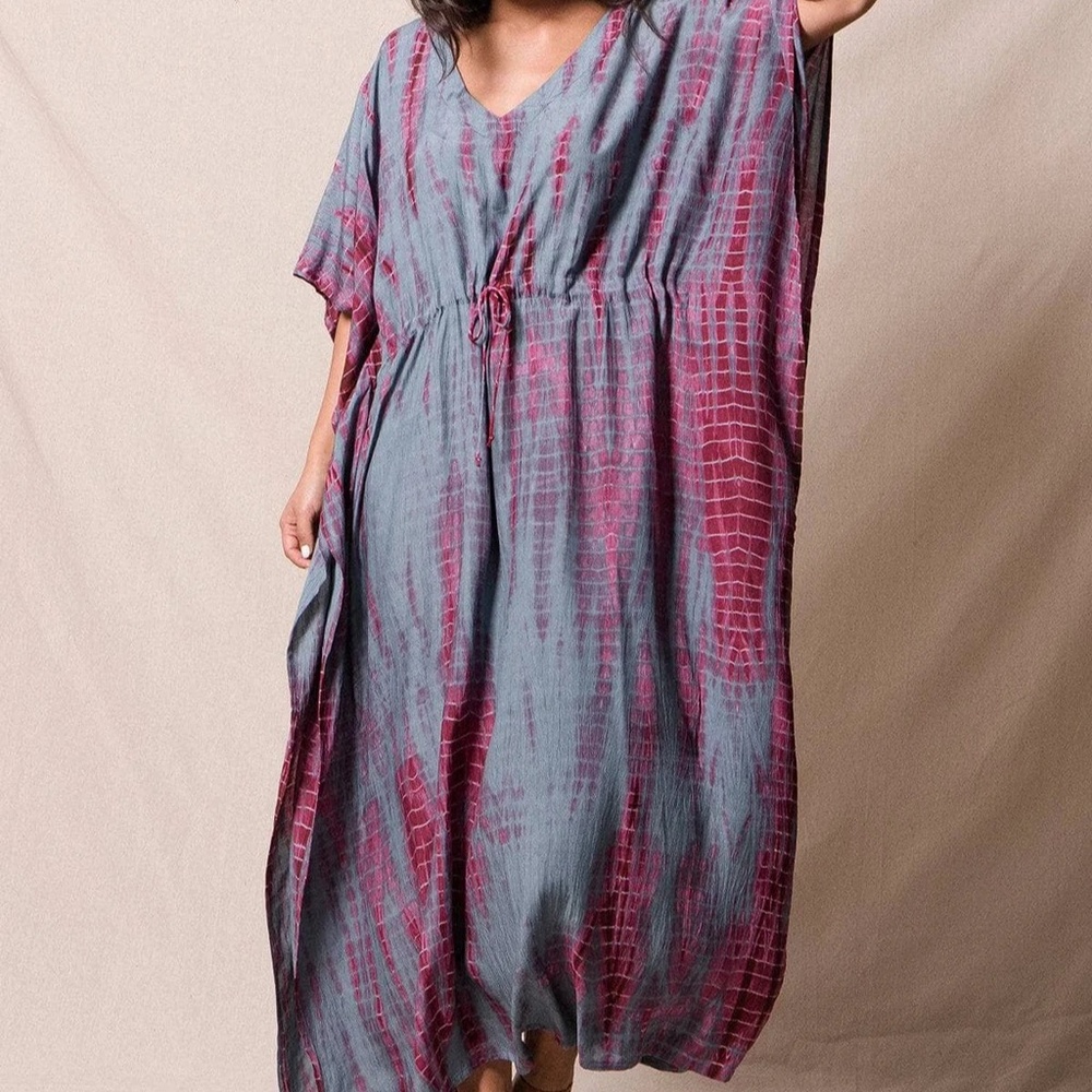 Sivana Fair Trade Tie-Dye Kaftan - One Size - Greyberry 🩷💜 - Picture 14 of 15
